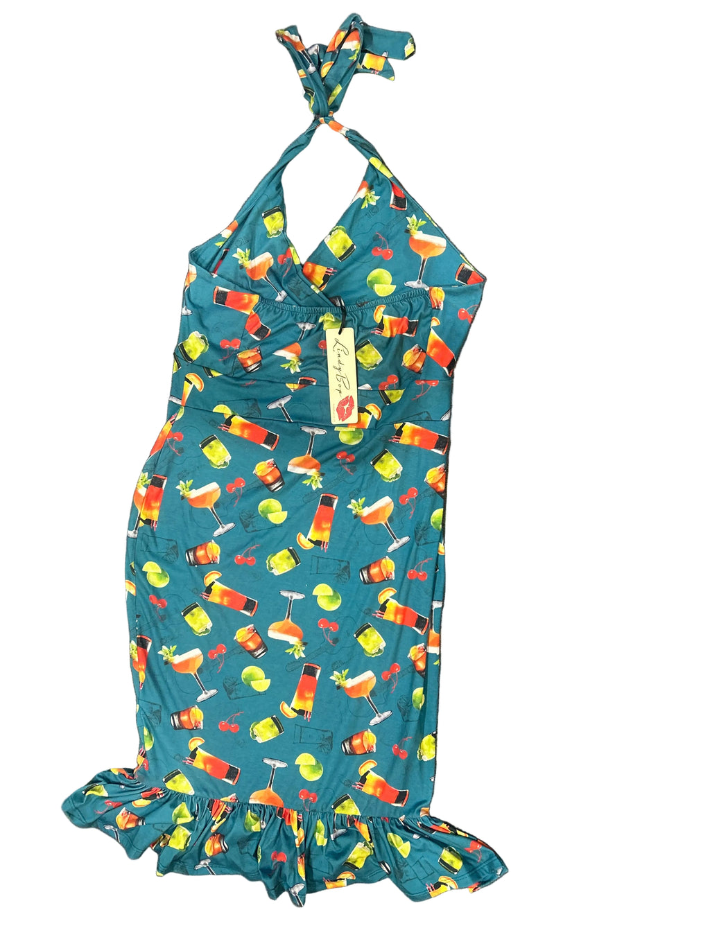 Colorful bikini top with a pattern on a gray surface